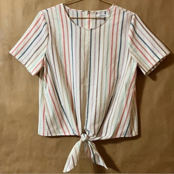 Madewell | Button-Back Tie Tee in Rainbow Stripe Tie Front Top Size S - Picture 1 of 13